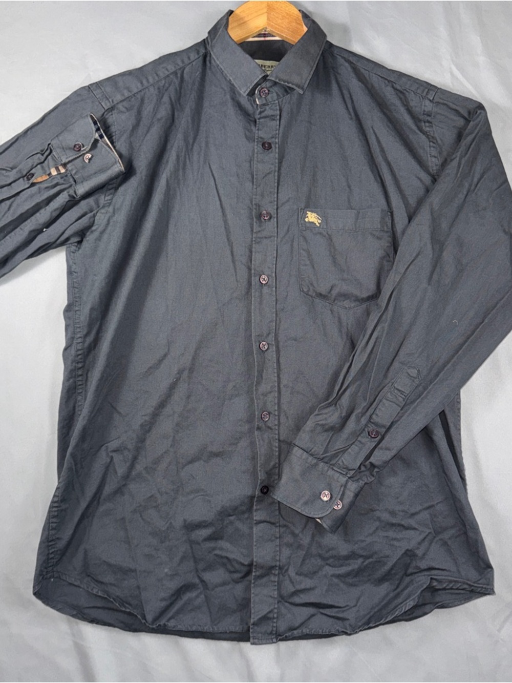 Burberry Shirt Mens XL Gray Cotton Button Front Long Sleeve Nova Check Casual